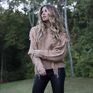 Kittenish Taupe Fringe Sweater